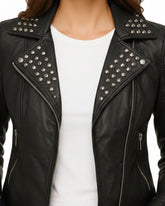 Kelly Studded Black Leather Biker Jacket